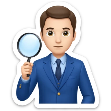 detective in blue suit with big mangifier in his hand sticker