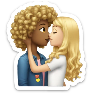 blonde girl kissing black curly head girl sticker