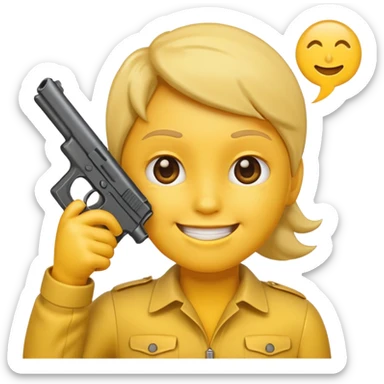 Create a smiling face emoji that’s holding a gun aimed to their forehead sticker