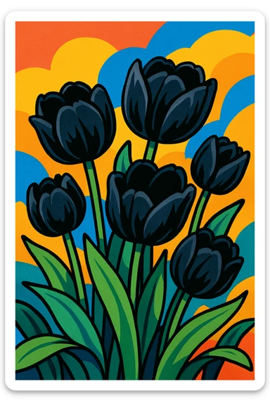 black tulips, vibrant toon style, colorful, lively, detailed sticker