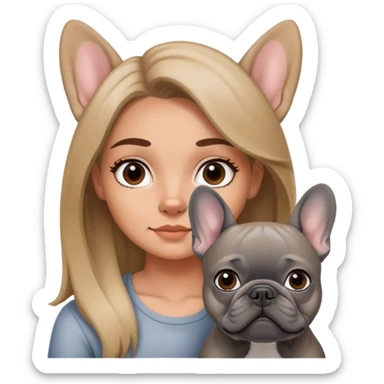 Gray French bulldog with girl sticker