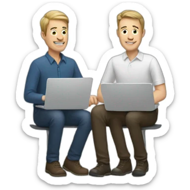 three white men with a laptop sticker