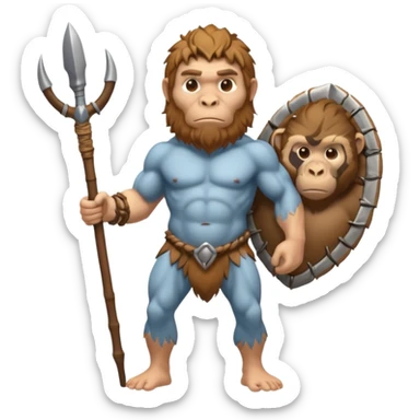 Neanderthal with monkey features fullbody holding a spear sticker