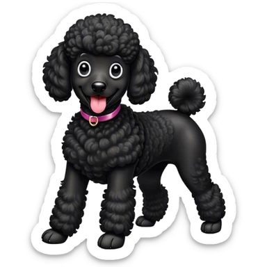 Cinematic Comical Black Poodle Portrait Emoji, Head tilted dramatically with an exaggeratedly amused expression, featuring a glossy, curly jet-black Fur with a lively bounce, wide, expressive dark eyes filled with playful disbelief, Simplified yet hilariously expressive features, highly detailed, glowing with a slightly sassy glow, high shine, dramatic yet playful, stylized with an air of cheeky mischief, bright and endearing, soft glowing outline, capturing the essence of a spirited and over-the-top companion, so meme-worthy it feels like it could side-eye its way into internet fame instantly! sticker