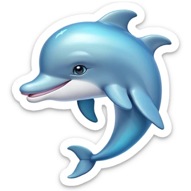 Cinematic Cute Bottlenose Dolphin Portrait Emoji, Head tilted playfully and inquisitively, featuring a charming, shiny glossy body with smooth, gleaming skin and round, sparkling eyes full of playful wonder, Simplified yet irresistibly adorable features, highly detailed, glowing with a warm, inviting aquatic glow, high shine, affectionate and lively, stylized with a touch of whimsical marine charm, soft glowing outline, capturing the essence of a mischievous yet endearing dolphin that seems as if it could splash out of the screen into your arms! sticker
