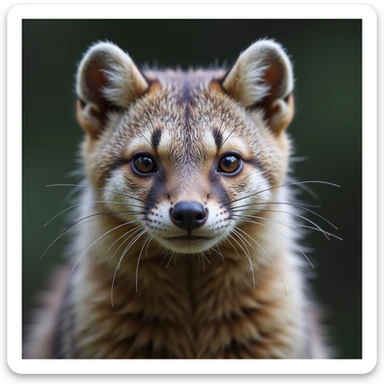 A pine marten, close-up portrait, sharp eyes, detailed whiskers, photorealistic style sticker