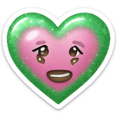 pink and green glittery heart sticker