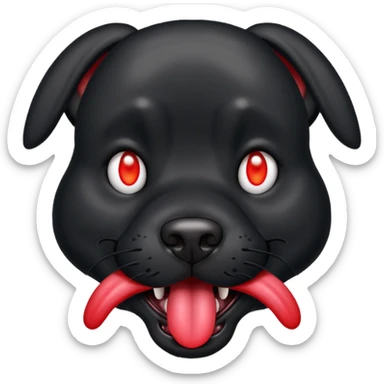 Generate a emoji of a big evil black dog with red eyes and a tongue sticking out sticker
