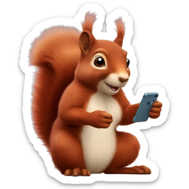 Realistic fluffy red Squirrel holding an iPhone  sticker