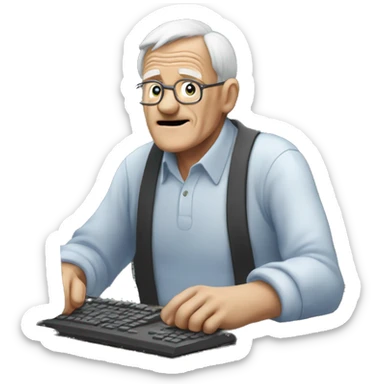 old man infront computer trading stocks sticker