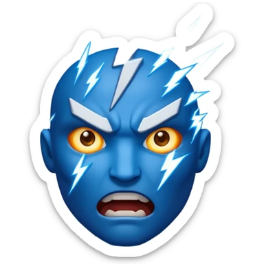Rayos, centellas y estrellas en una cara color azul con expresiones de furia sticker