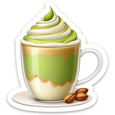 pistachio latte with foam art sticker
