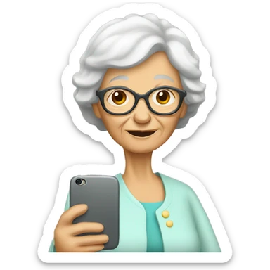 old woman with smartphone sticker