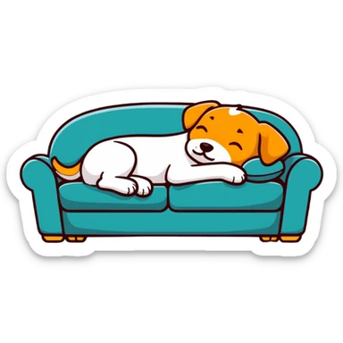 sleepy dog relaxing on couch sticker