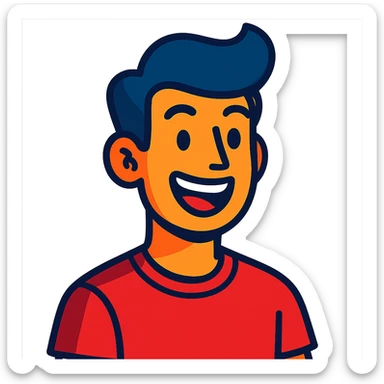 portrait of a happy young man, smiling, cheerful expression in vibrant toon style sticker