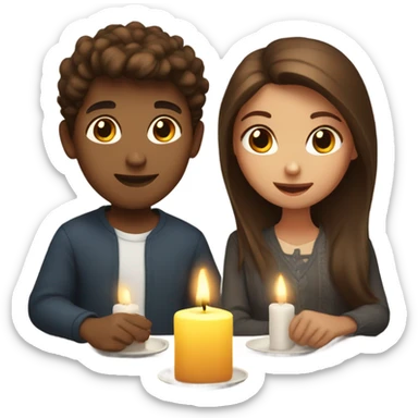 Brown haired girl and boy on a date at the table with candles sticker