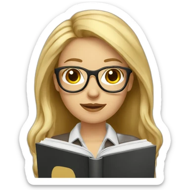 Woman teacher blonde long hair brown glasses with book sticker