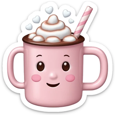 Light Pink mug of hot chocolate with marshmallows  sticker