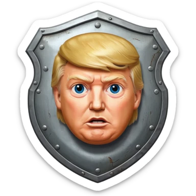 a shield with hyper realystic Donald Trump's face sticker