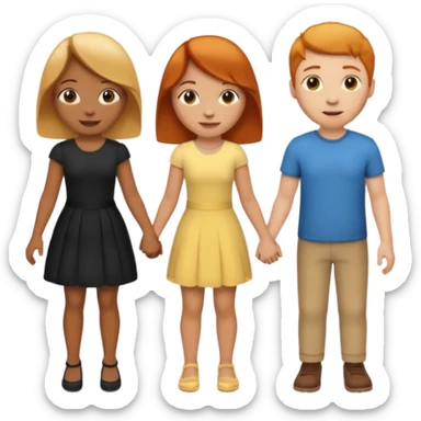 3 emojis holding hands, ginger girl on the left, brunette man in the middle, blonde on the right sticker