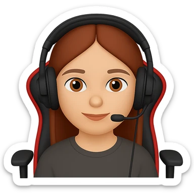 Make the streamer a female with headphones and a gaming chair in the style of emoji (apple style emojis). Remove the background. sticker