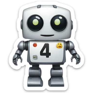 robot with a blouse with the number 4 written on it sticker