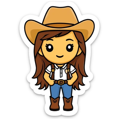 Girl emoji head with long brown hair wearing a cowboy hat and sunglasses sticker