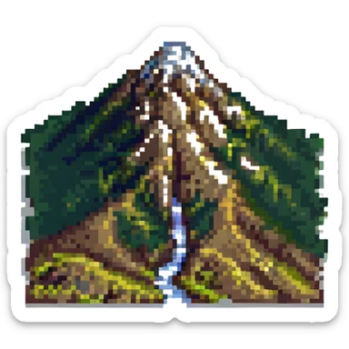 mountain, pixel art style, retro and blocky sticker