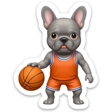 Gray French bulldog with basketball standing sticker