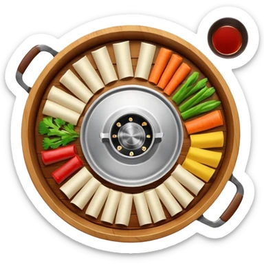 hotpot, top-down view, colorful ingredients, minimal sticker