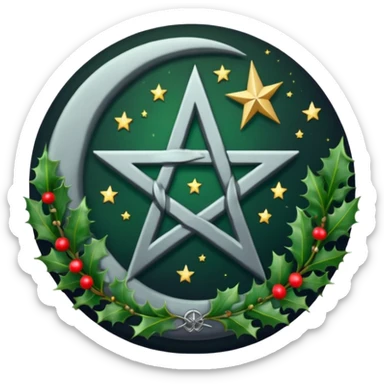 Dark moon with pentacle and holly  sticker