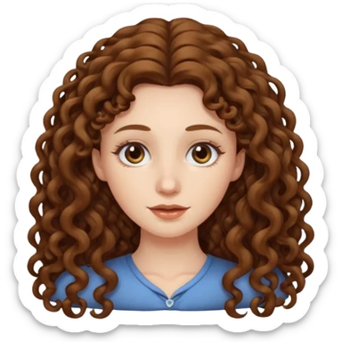 pale woman with brown curly very long hair, middle part sticker