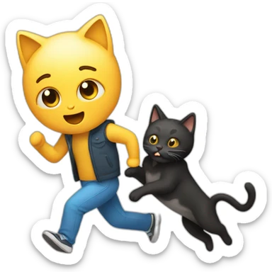 A Person running holding a stinky cat  sticker