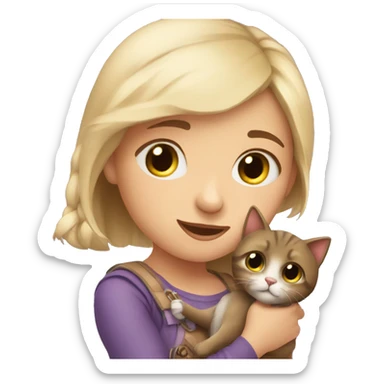 litle girl with her pet kity sticker