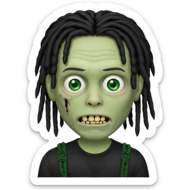 memoji iphone zombie with black dreads black tee and braces sticker