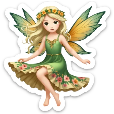 A flower fairy girl with one wing, full-body pose, leaning forward in flight. sticker