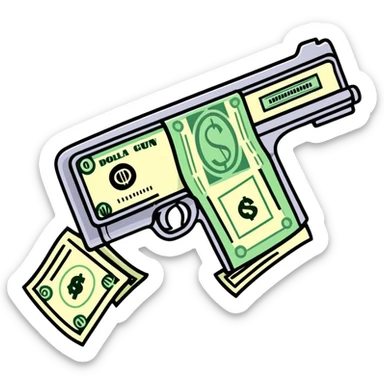 money gun spraying dollar bills sticker