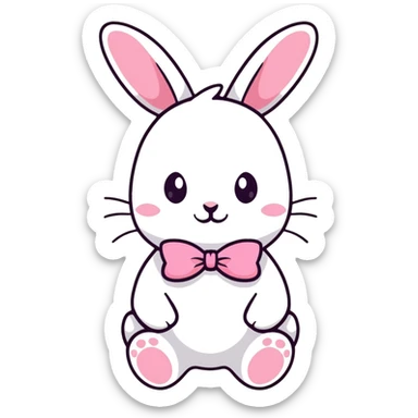 cutesy white bunny rabbit with a pink bow sticker