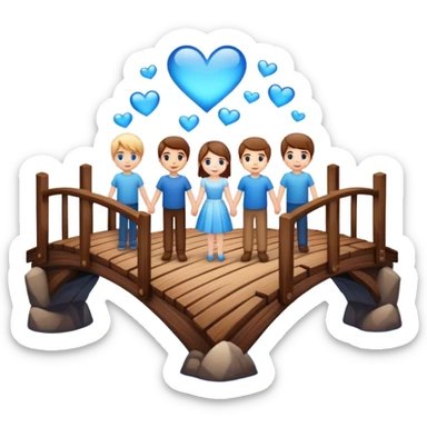 building a brown wood bridge, blue magic love people sticker