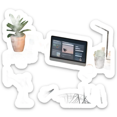 A bright, clean illustration showcasing a modern tech environment for web design and e-commerce solutions. sticker