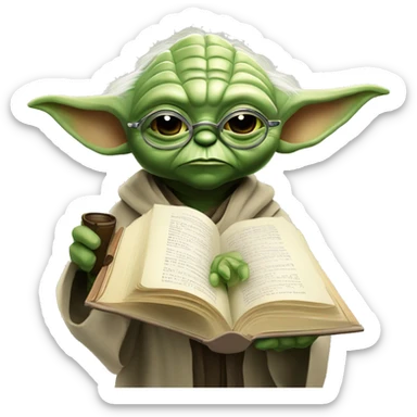 Master Yoda with a Detektiv magnifying glass and a book  sticker