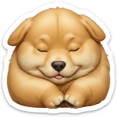 Cinematic Meme-Worthy Chubby Sleeping Golden Retriever Portrait Emoji, Head resting peacefully with a contented smile, showcasing a delightfully chubby build and a luxuriously soft golden coat, eyes shut in a serene nap, Simplified yet hilariously adorable features, highly detailed, glowing with a soft, drowsy light, high shine, relaxed and utterly lovable, stylized with an air of playful laziness, bright and heartwarming, soft glowing outline, capturing the essence of a comically sleepy companion, so meme-worthy it feels like it could instantly become the next viral sensation of adorable slumber! sticker
