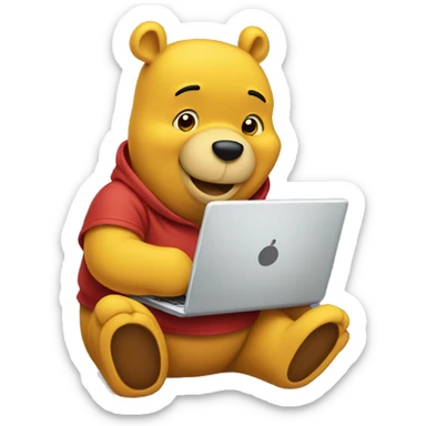 pooh holding laptop  sticker