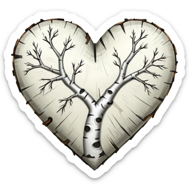 heart made of birch tree, white with black marks sticker