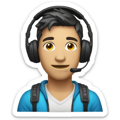 A teenage professional gamer with a gaming headset sticker
