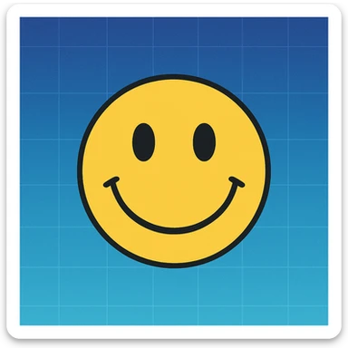 frame 5 with background blending gradient and blue, some grid lines starting to appear, smiley face unchanged sticker
