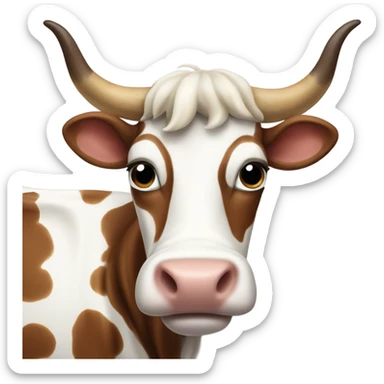 Long horn cow with brown and white spots  sticker