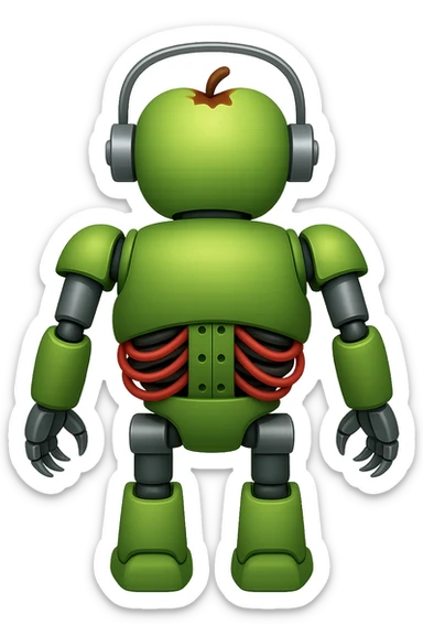 Create a fat zombie robot terminator in apple emoji style, back view, with no background. The style should mimic apple style emojis with no background. sticker