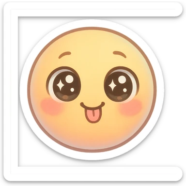 cute emoji, round face, big sparkling eyes, tiny tongue sticking out, playful, pastel colors sticker