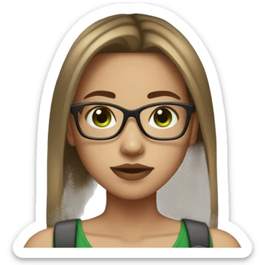 girl with normal light skin, glasses, green eyes, septum piercing and brown straight hair sticker